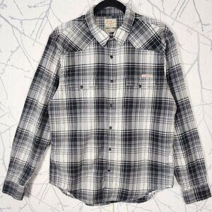Lucky Brand Black White Plaid Checks Pearl Snap Western Shirt